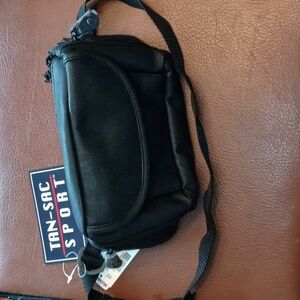 NWT Black Leather Belt Bag Tan-Sac Sport Adjustable for 30" - 40" waist